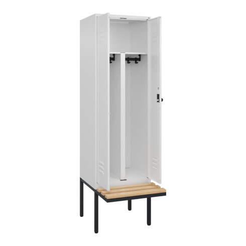 C+P PSA Doppel-Spind Classic PLUS, Bank, 2 Abteile, 2120x600x815mm, 9016/9016 Verschluss Sicherheits-Drehriegel Sitzbanktyp auskragend Material Sitzfläche Buche-Hartholz