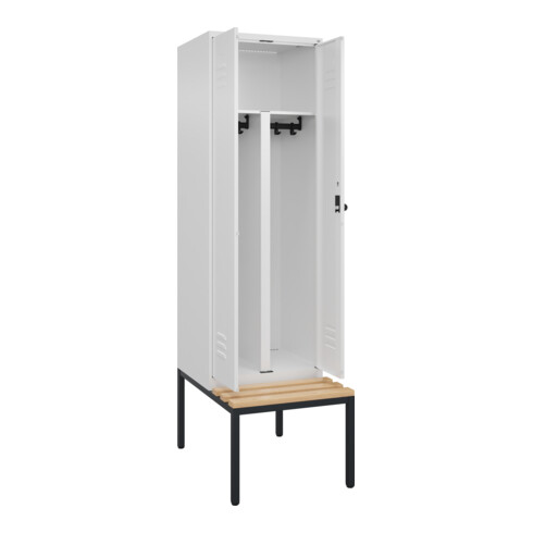 C+P PSA Doppel-Spind Classic PLUS, Bank, 2 Abteile, 2120x600x815mm, 9016/9016 Verschluss Sicherheits-Drehriegel Sitzbanktyp untergebaut Material Sitzfläche Buche-Hartholz