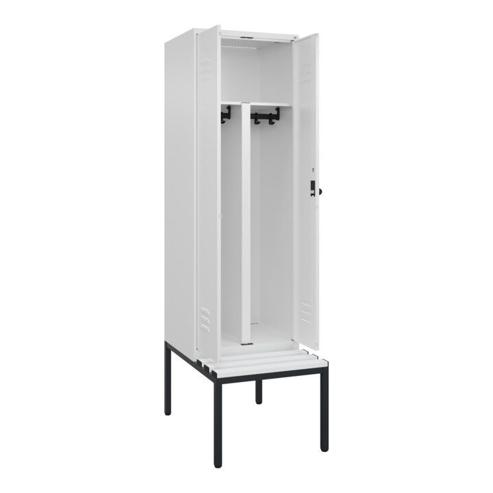C+P PSA Doppel-Spind Classic PLUS, Bank, 2 Abteile, 2120x600x815mm, 9016/9016 Verschluss Sicherheits-Drehriegel Sitzbanktyp untergebaut Material Sitzfläche Kunststoff