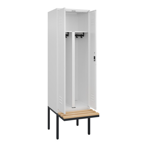 C+P PSA Doppel-Spind Classic PLUS, Bank, 2 Abteile, 2120x600x815mm, 9016/9016 Verschluss Zylinderschloss Sitzbanktyp auskragend Material Sitzfläche Buche-Hartholz