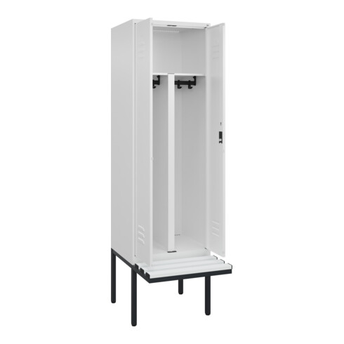 C+P PSA Doppel-Spind Classic PLUS, Bank, 2 Abteile, 2120x600x815mm, 9016/9016 Verschluss Zylinderschloss Sitzbanktyp auskragend Material Sitzfläche Kunststoff