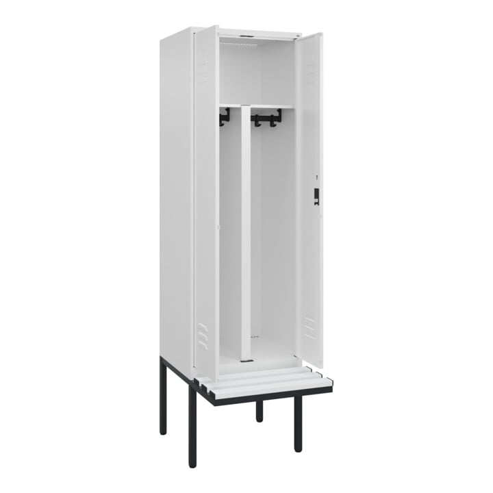 C+P PSA Doppel-Spind Classic PLUS, Bank, 2 Abteile, 2120x600x815mm, 9016/9016 Verschluss Zylinderschloss Sitzbanktyp auskragend Material Sitzfläche Kunststoff