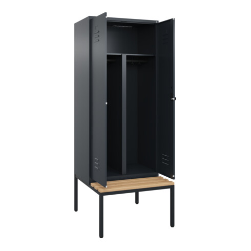 C+P PSA Doppel-Spind Classic PLUS, Bank, 2 Abteile, 2120x800x815mm, 7016/7016 Verschluss Sicherheits-Drehriegel Sitzbanktyp untergebaut Material Sitzfläche Buche-Hartholz