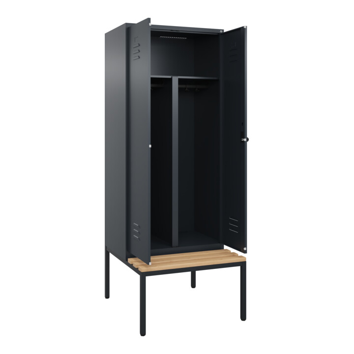C+P PSA Doppel-Spind Classic PLUS, Bank, 2 Abteile, 2120x800x815mm, 7016/7016 Verschluss Sicherheits-Drehriegel Sitzbanktyp untergebaut Material Sitzfläche Buche-Hartholz