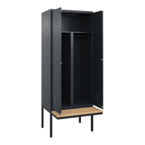 C+P PSA Doppel-Spind Classic PLUS, Bank, 2 Abteile, 2120x800x815mm, 7016/7016 Verschluss Zylinderschloss Sitzbanktyp auskragend Material Sitzfläche Buche-Hartholz