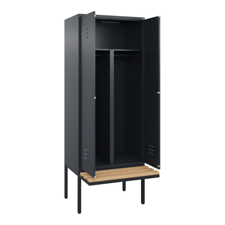 C+P PSA Doppel-Spind Classic PLUS, Bank, 2 Abteile, 2120x800x815mm, 7016/7016 Verschluss Zylinderschloss Sitzbanktyp auskragend Material Sitzfläche Buche-Hartholz