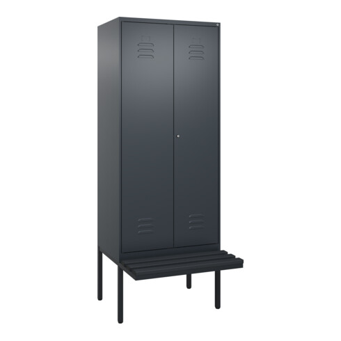 C+P PSA Doppel-Spind Classic PLUS, Bank, 2 Abteile, 2120x800x815mm, 7016/7016 Verschluss Zylinderschloss Sitzbanktyp auskragend Material Sitzfläche Kunststoff