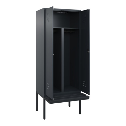 C+P PSA Doppel-Spind Classic PLUS, Bank, 2 Abteile, 2120x800x815mm, 7016/7016 Verschluss Zylinderschloss Sitzbanktyp auskragend Material Sitzfläche Kunststoff