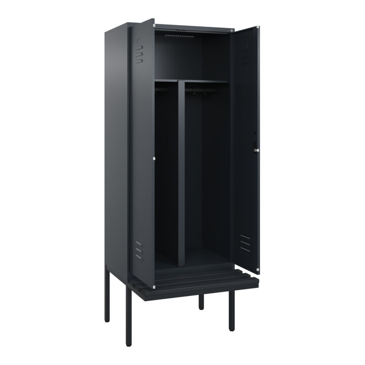 C+P PSA Doppel-Spind Classic PLUS, Bank, 2 Abteile, 2120x800x815mm, 7016/7016 Verschluss Zylinderschloss Sitzbanktyp auskragend Material Sitzfläche Kunststoff