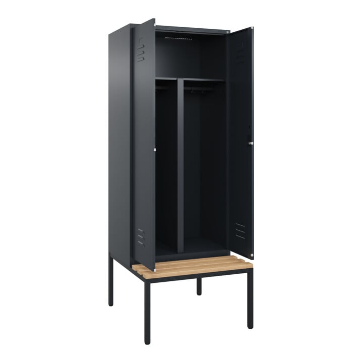 C+P PSA Doppel-Spind Classic PLUS, Bank, 2 Abteile, 2120x800x815mm, 7016/7016 Verschluss Zylinderschloss Sitzbanktyp untergebaut Material Sitzfläche Buche-Hartholz