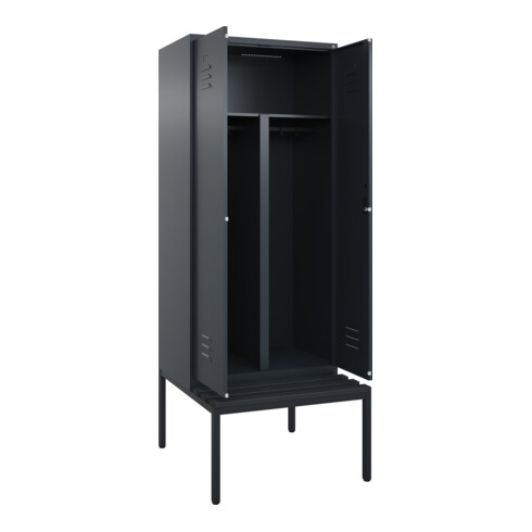 C+P PSA Doppel-Spind Classic PLUS, Bank, 2 Abteile, 2120x800x815mm, 7016/7016 Verschluss Zylinderschloss Sitzbanktyp untergebaut Material Sitzfläche Kunststoff