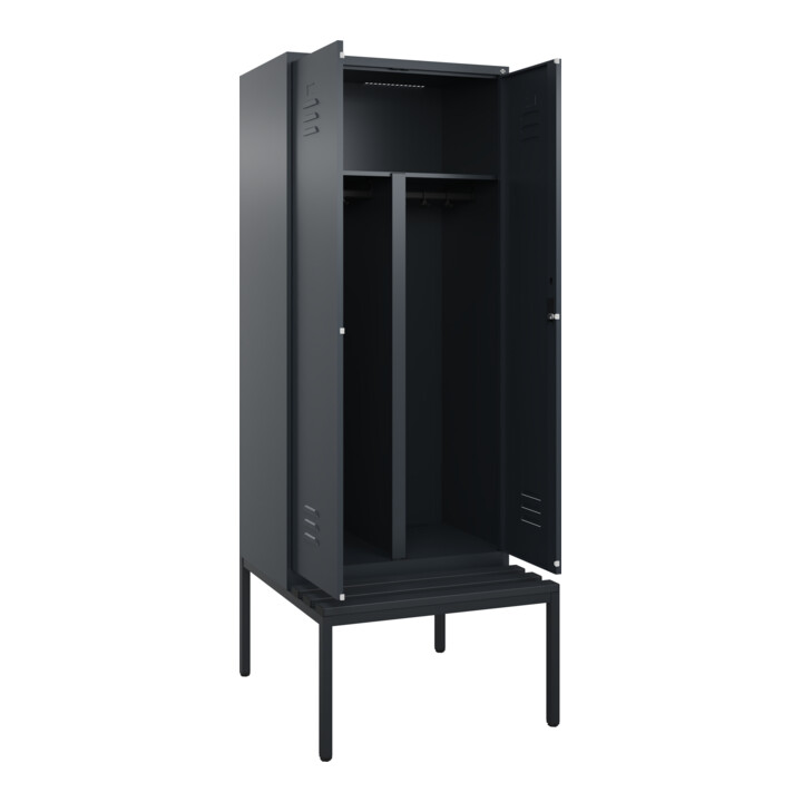 C+P PSA Doppel-Spind Classic PLUS, Bank, 2 Abteile, 2120x800x815mm, 7016/7016 Verschluss Zylinderschloss Sitzbanktyp untergebaut Material Sitzfläche Kunststoff