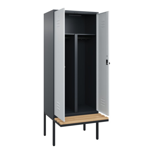 C+P PSA Doppel-Spind Classic PLUS, Bank, 2 Abteile, 2120x800x815mm, 7016/7035 Verschluss Sicherheits-Drehriegel Sitzbanktyp auskragend Material Sitzfläche Buche-Hartholz