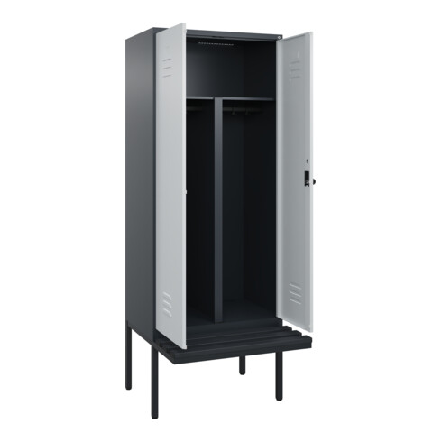 C+P PSA Doppel-Spind Classic PLUS, Bank, 2 Abteile, 2120x800x815mm, 7016/7035 Verschluss Sicherheits-Drehriegel Sitzbanktyp auskragend Material Sitzfläche Kunststoff