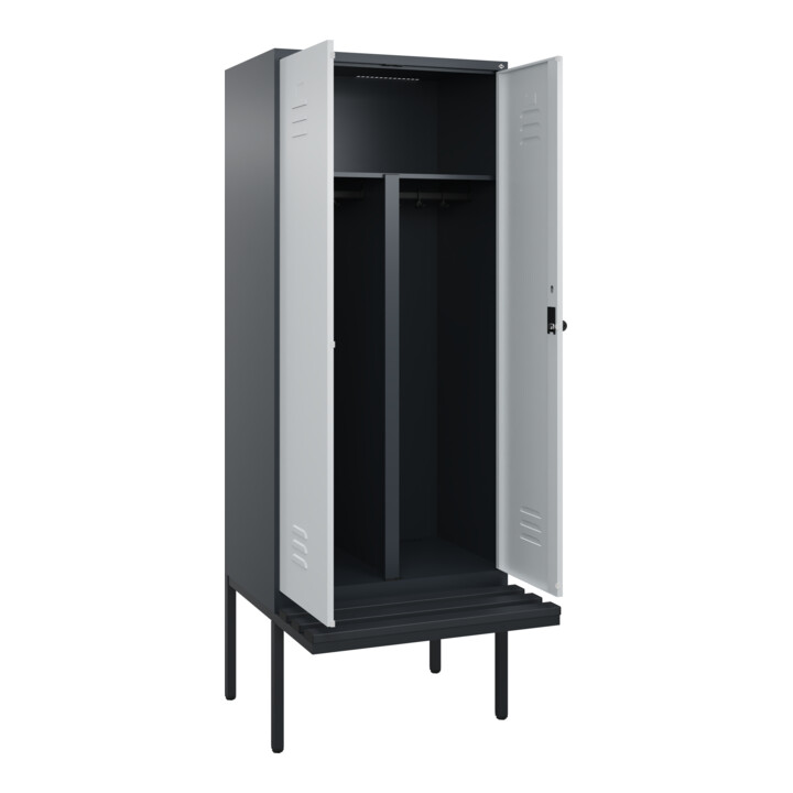 C+P PSA Doppel-Spind Classic PLUS, Bank, 2 Abteile, 2120x800x815mm, 7016/7035 Verschluss Sicherheits-Drehriegel Sitzbanktyp auskragend Material Sitzfläche Kunststoff
