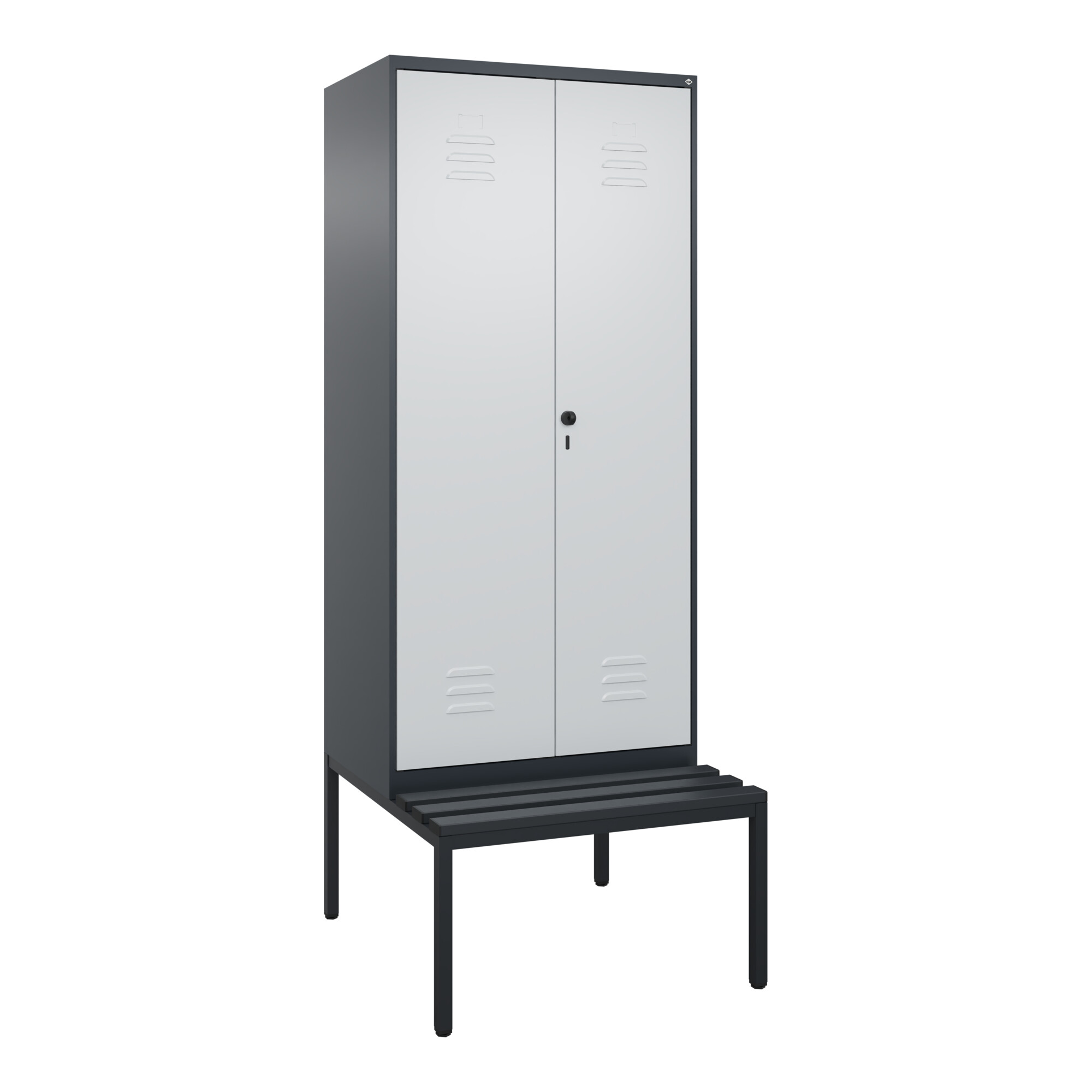 C+P PSA Doppel-Spind Classic PLUS, Bank, 2 Abteile, 2120x800x815mm, 7016/7035 Verschluss Sicherheits-Drehriegel Sitzbanktyp untergebaut Material Sitzf