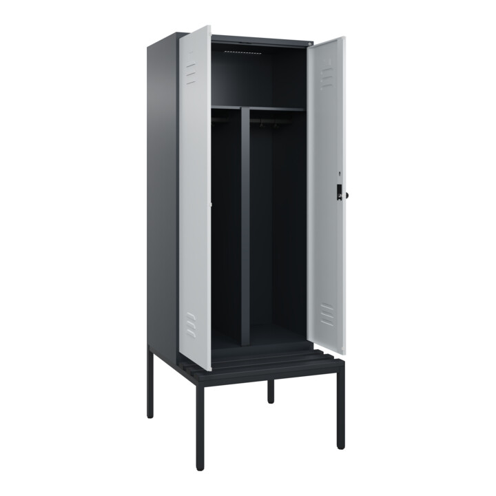 C+P PSA Doppel-Spind Classic PLUS, Bank, 2 Abteile, 2120x800x815mm, 7016/7035 Verschluss Sicherheits-Drehriegel Sitzbanktyp untergebaut Material Sitzfläche Kunststoff