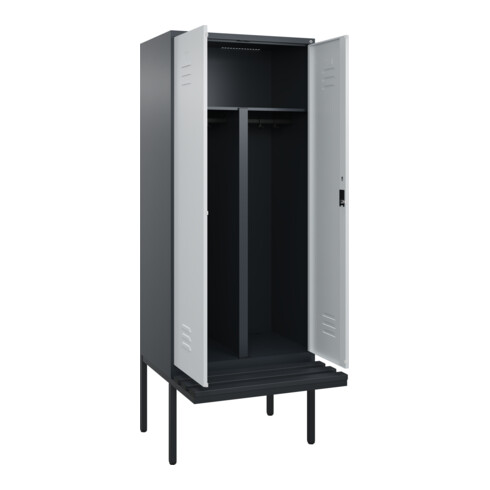 C+P PSA Doppel-Spind Classic PLUS, Bank, 2 Abteile, 2120x800x815mm, 7016/7035 Verschluss Zylinderschloss Sitzbanktyp auskragend Material Sitzfläche Kunststoff