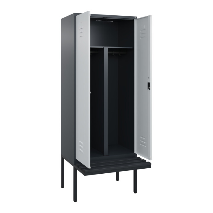C+P PSA Doppel-Spind Classic PLUS, Bank, 2 Abteile, 2120x800x815mm, 7016/7035 Verschluss Zylinderschloss Sitzbanktyp auskragend Material Sitzfläche Kunststoff