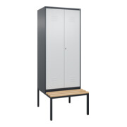 C+P PSA Doppel-Spind Classic PLUS, Bank, 2 Abteile, 2120x800x815mm, 7016/7035 Verschluss Zylinderschloss Sitzbanktyp untergebaut Material Sitzfläche Buche-Hartholz