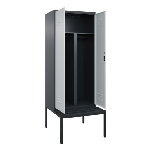 C+P PSA Doppel-Spind Classic PLUS, Bank, 2 Abteile, 2120x800x815mm, 7016/7035 Verschluss Zylinderschloss Sitzbanktyp untergebaut Material Sitzfläche Kunststoff