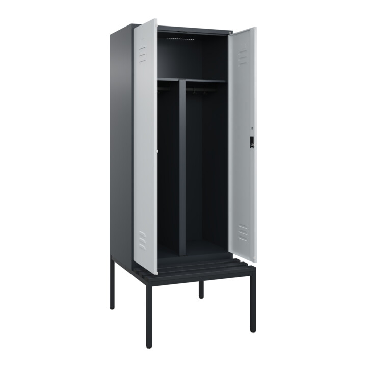C+P PSA Doppel-Spind Classic PLUS, Bank, 2 Abteile, 2120x800x815mm, 7016/7035 Verschluss Zylinderschloss Sitzbanktyp untergebaut Material Sitzfläche Kunststoff