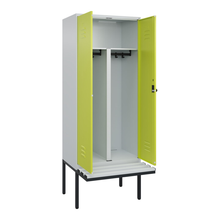C+P PSA Doppel-Spind Classic PLUS, Bank, 2 Abteile, 2120x800x815mm, 7035/0024 Verschluss Sicherheits-Drehriegel Sitzbanktyp auskragend Material Sitzfläche Kunststoff