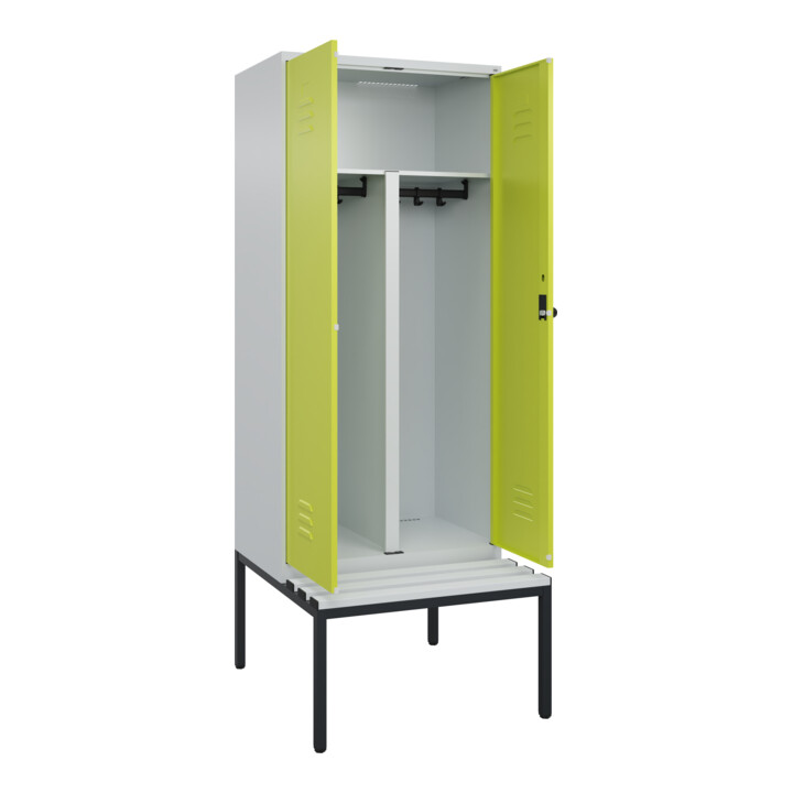 C+P PSA Doppel-Spind Classic PLUS, Bank, 2 Abteile, 2120x800x815mm, 7035/0024 Verschluss Sicherheits-Drehriegel Sitzbanktyp untergebaut Material Sitzfläche Kunststoff