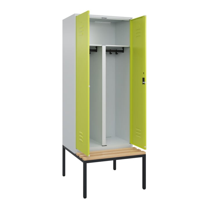 C+P PSA Doppel-Spind Classic PLUS, Bank, 2 Abteile, 2120x800x815mm, 7035/0024 Verschluss Zylinderschloss Sitzbanktyp untergebaut Material Sitzfläche Buche-Hartholz