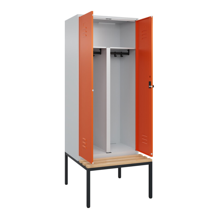 C+P PSA Doppel-Spind Classic PLUS, Bank, 2 Abteile, 2120x800x815mm, 7035/2004 Verschluss Sicherheits-Drehriegel Sitzbanktyp untergebaut Material Sitzfläche Buche-Hartholz