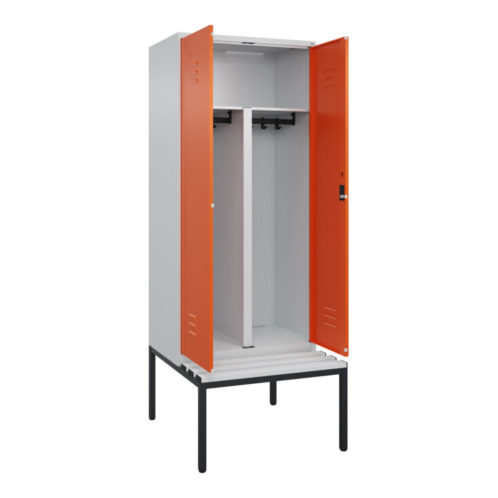 C+P PSA Doppel-Spind Classic PLUS, Bank, 2 Abteile, 2120x800x815mm, 7035/2004 Verschluss Zylinderschloss Sitzbanktyp untergebaut Material Sitzfläche Kunststoff