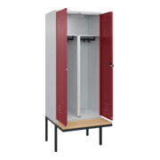 C+P PSA Doppel-Spind Classic PLUS, Bank, 2 Abteile, 2120x800x815mm, 7035/3003 Verschluss Sicherheits-Drehriegel Sitzbanktyp auskragend Material Sitzfläche Buche-Hartholz