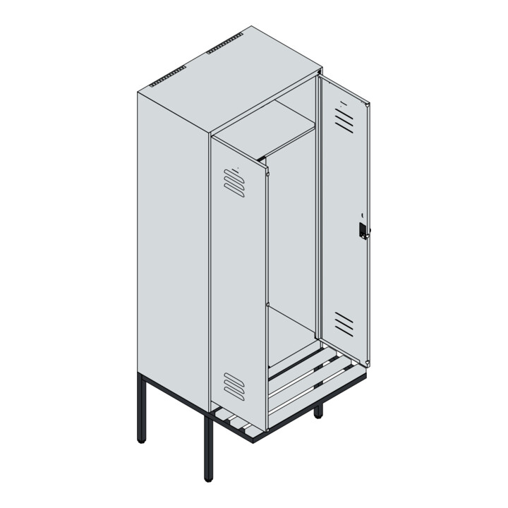 C+P PSA Doppel-Spind Classic PLUS, Bank, 2 Abteile, 2120x800x815mm, 7035/3003 Verschluss Sicherheits-Drehriegel Sitzbanktyp auskragend Material Sitzfläche Kunststoff