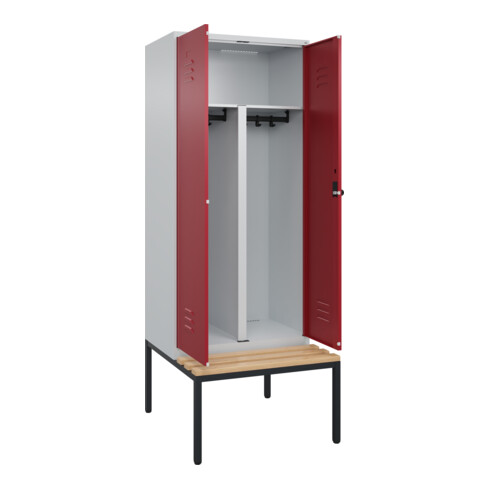 C+P PSA Doppel-Spind Classic PLUS, Bank, 2 Abteile, 2120x800x815mm, 7035/3003 Verschluss Sicherheits-Drehriegel Sitzbanktyp untergebaut Material Sitzfläche Buche-Hartholz