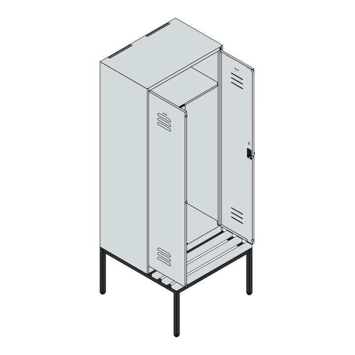 C+P PSA Doppel-Spind Classic PLUS, Bank, 2 Abteile, 2120x800x815mm, 7035/3003 Verschluss Sicherheits-Drehriegel Sitzbanktyp untergebaut Material Sitzfläche Buche-Hartholz