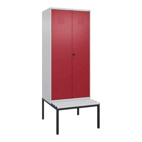 C+P PSA Doppel-Spind Classic PLUS, Bank, 2 Abteile, 2120x800x815mm, 7035/3003 Verschluss Sicherheits-Drehriegel Sitzbanktyp untergebaut Material Sitzfläche Kunststoff
