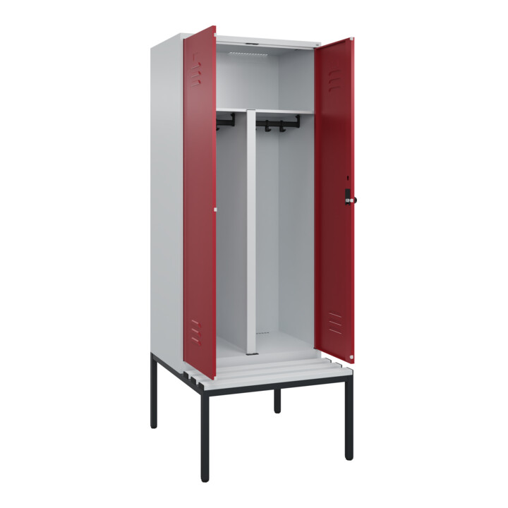 C+P PSA Doppel-Spind Classic PLUS, Bank, 2 Abteile, 2120x800x815mm, 7035/3003 Verschluss Sicherheits-Drehriegel Sitzbanktyp untergebaut Material Sitzfläche Kunststoff