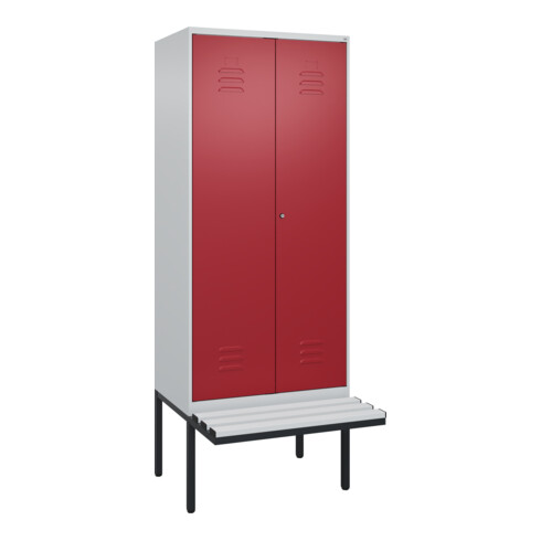 C+P PSA Doppel-Spind Classic PLUS, Bank, 2 Abteile, 2120x800x815mm, 7035/3003 Verschluss Zylinderschloss Sitzbanktyp auskragend Material Sitzfläche Kunststoff