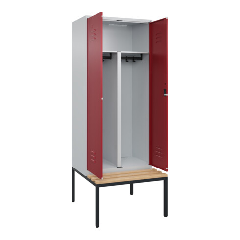 C+P PSA Doppel-Spind Classic PLUS, Bank, 2 Abteile, 2120x800x815mm, 7035/3003 Verschluss Zylinderschloss Sitzbanktyp untergebaut Material Sitzfläche Buche-Hartholz