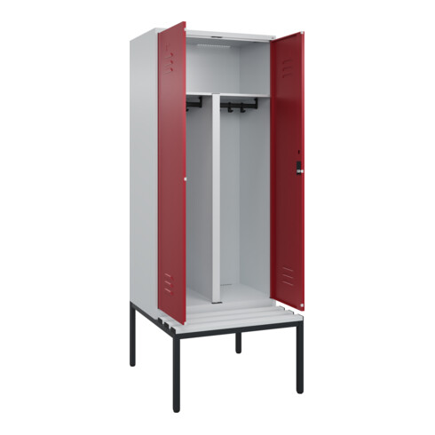 C+P PSA Doppel-Spind Classic PLUS, Bank, 2 Abteile, 2120x800x815mm, 7035/3003 Verschluss Zylinderschloss Sitzbanktyp untergebaut Material Sitzfläche Kunststoff