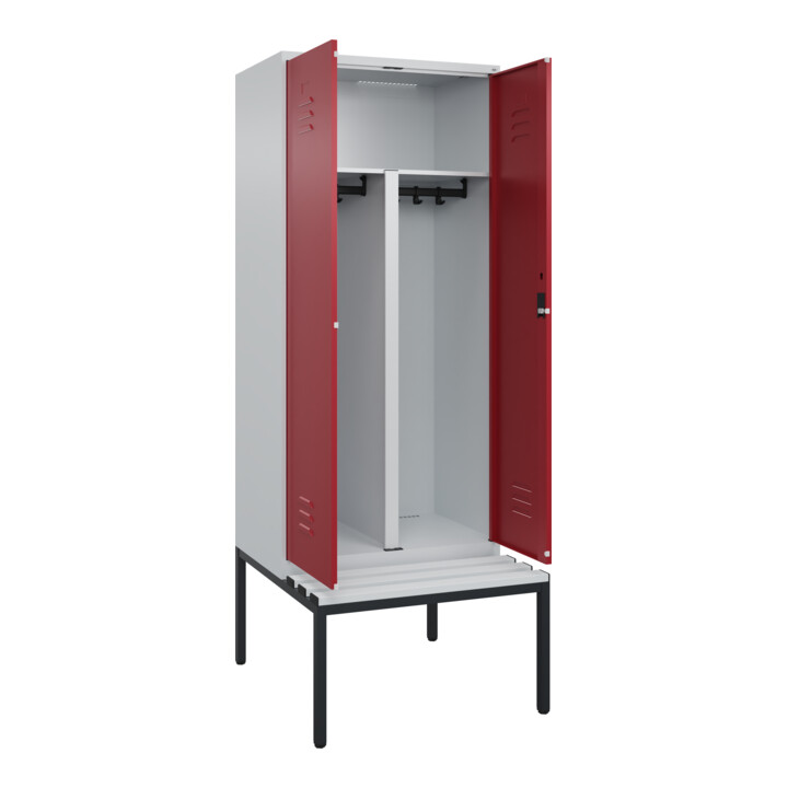 C+P PSA Doppel-Spind Classic PLUS, Bank, 2 Abteile, 2120x800x815mm, 7035/3003 Verschluss Zylinderschloss Sitzbanktyp untergebaut Material Sitzfläche Kunststoff