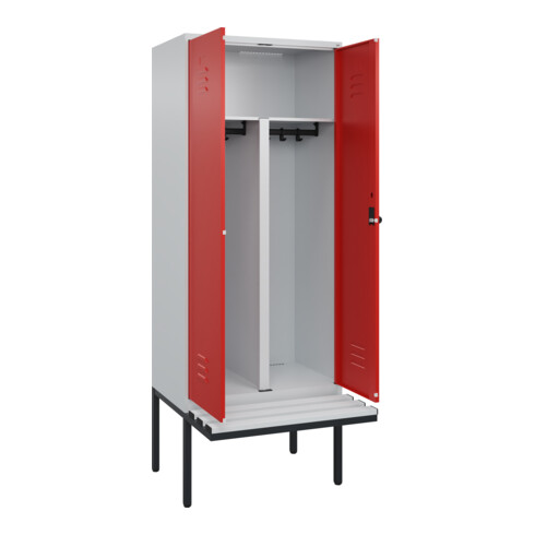 C+P PSA Doppel-Spind Classic PLUS, Bank, 2 Abteile, 2120x800x815mm, 7035/3020 Verschluss Sicherheits-Drehriegel Sitzbanktyp auskragend Material Sitzfläche Kunststoff