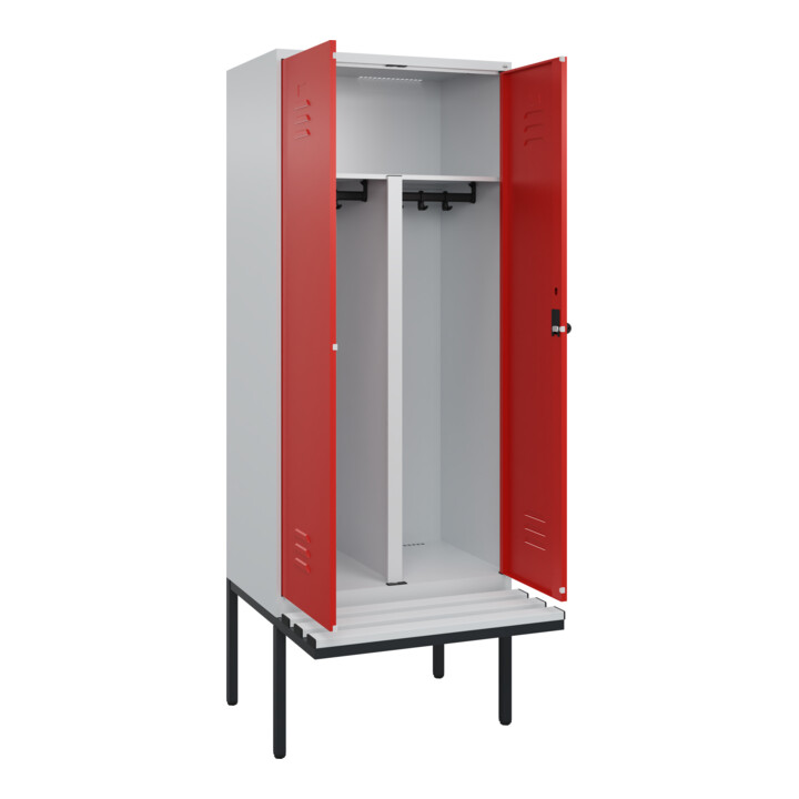 C+P PSA Doppel-Spind Classic PLUS, Bank, 2 Abteile, 2120x800x815mm, 7035/3020 Verschluss Sicherheits-Drehriegel Sitzbanktyp auskragend Material Sitzfläche Kunststoff