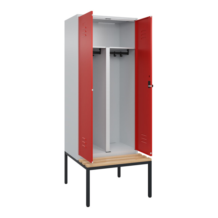 C+P PSA Doppel-Spind Classic PLUS, Bank, 2 Abteile, 2120x800x815mm, 7035/3020 Verschluss Sicherheits-Drehriegel Sitzbanktyp untergebaut Material Sitzfläche Buche-Hartholz