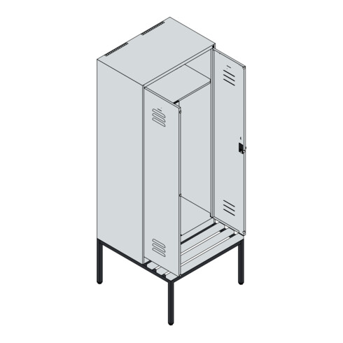 C+P PSA Doppel-Spind Classic PLUS, Bank, 2 Abteile, 2120x800x815mm, 7035/3020 Verschluss Sicherheits-Drehriegel Sitzbanktyp untergebaut Material Sitzfläche Buche-Hartholz