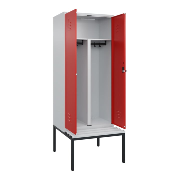 C+P PSA Doppel-Spind Classic PLUS, Bank, 2 Abteile, 2120x800x815mm, 7035/3020 Verschluss Sicherheits-Drehriegel Sitzbanktyp untergebaut Material Sitzfläche Kunststoff