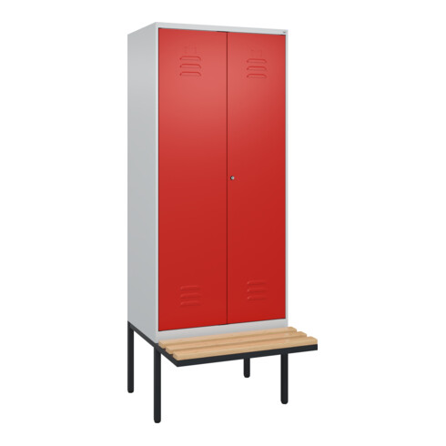 C+P PSA Doppel-Spind Classic PLUS, Bank, 2 Abteile, 2120x800x815mm, 7035/3020 Verschluss Zylinderschloss Sitzbanktyp auskragend Material Sitzfläche Buche-Hartholz