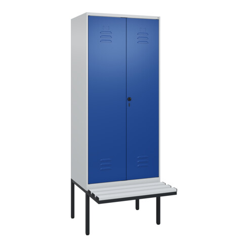 C+P PSA Doppel-Spind Classic PLUS, Bank, 2 Abteile, 2120x800x815mm, 7035/5010 Verschluss Sicherheits-Drehriegel Sitzbanktyp auskragend Material Sitzfläche Kunststoff