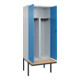 C+P PSA Doppel-Spind Classic PLUS, Bank, 2 Abteile, 2120x800x815mm, 7035/5012 Verschluss Zylinderschloss Sitzbanktyp auskragend Material Sitzfläche Buche-Hartholz
