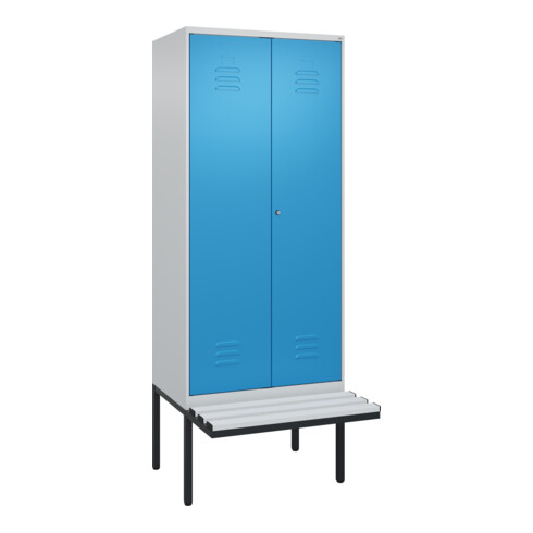 C+P PSA Doppel-Spind Classic PLUS, Bank, 2 Abteile, 2120x800x815mm, 7035/5012 Verschluss Zylinderschloss Sitzbanktyp auskragend Material Sitzfläche Kunststoff